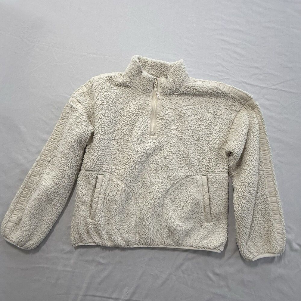 Athleta Girl 1/4 Zip Sherpa Fleece Pullover Girl's XXL 16 Athleisure Cream